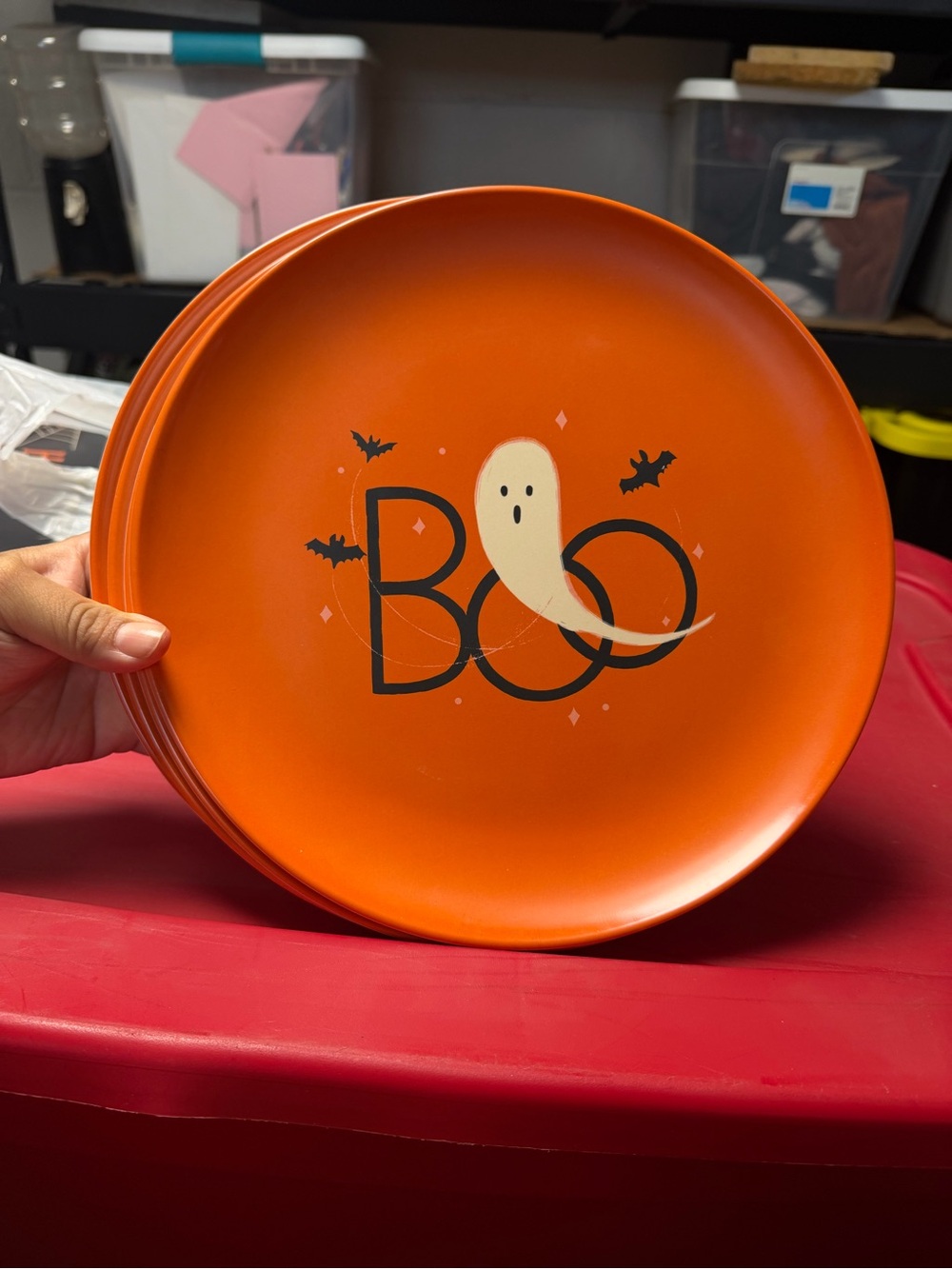 Halloween 'Boo' Orange 4 Dinner Plates From Hyde and Eek